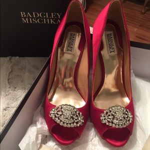 Badgley Mischka Red Satin Open Toe Pump